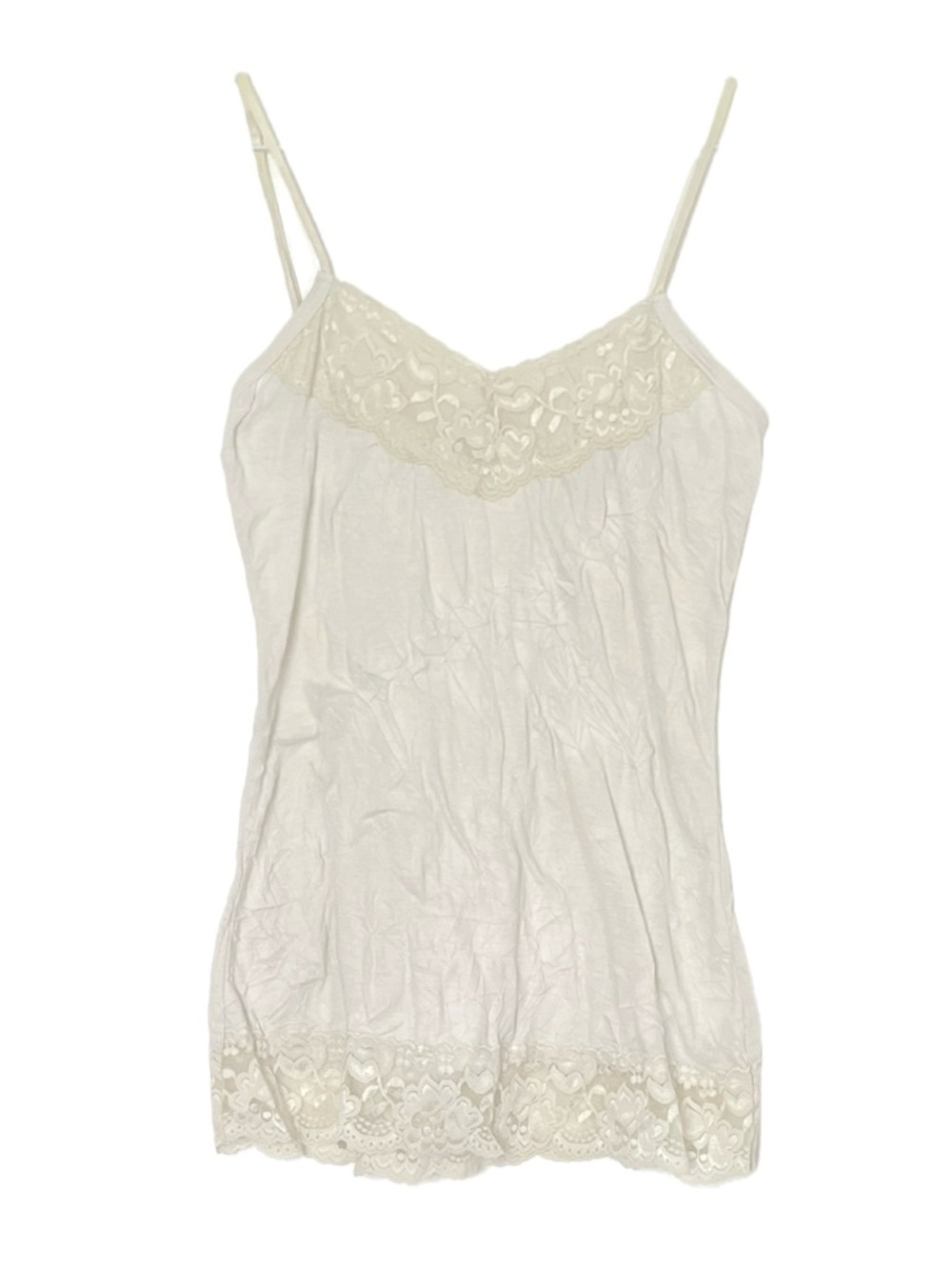 Maurices Y2K Off White Lace Trim Crinkle Cami Top size medium